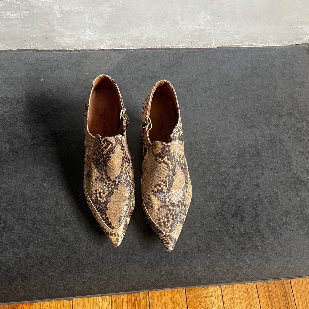 Snakeskin ankle booty, size 38